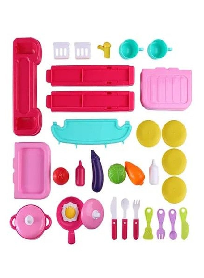Toy Vibes Plastic 2 in 1 Little Chef Trolley Kitchen Playset for Girls with Music & Light (Pink) - Image 3